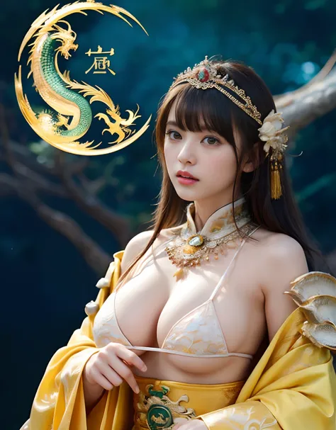 (heavy breasts)、top-quality、​masterpiece、超A high resolution、（White Ragon Armor）、(((Colossal tits))),dragon armor、(((Detailed Micro Bikini))),(Wearing a beautiful crown made of jewels),(Photorealsitic:1.4)、Raw photo、女の子1人、(((Random hair))、(((Take different ...