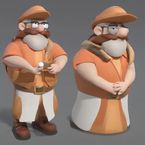 Criar um personagem no estilo Pixar. Trata-se de um homem de 30 anos, com barba, Branco, com cabelos castanhos curtos e um quiff, e olhos castanhos. Ele deve estar na frente de um computador, Trabalhar como designer