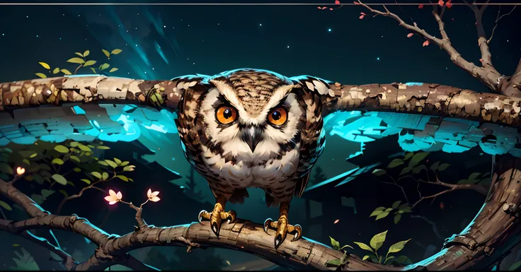 (masutepiece, High quality), 
Beautiful ornate mechanical steampunk owl concept art, Looking at Viewer, 
Anime Owl, Sitting on a tree branch,
extremely detailed eye,
Dark nebula, bioluminescent sky,  (3D style:0.5), Bokeh,
A hyper-realistic, Sharp Focus, C...