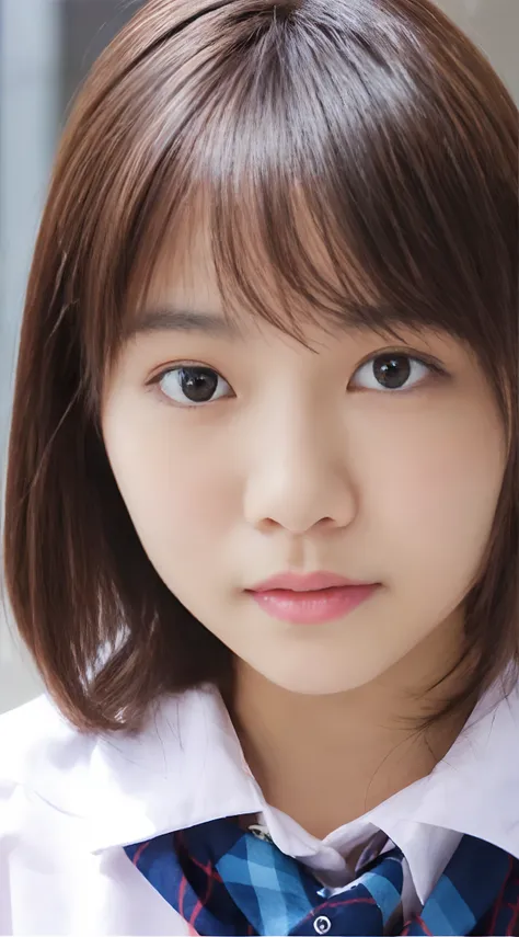 Looking straight ahead、The eyes are looking at the viewer、​masterpiece、32K、Top image quality、high-detail、Cute schoolgirl in Japan、ID photo、frontal photos、Eyes are looking at the front、Eyes moistened with tears、Image quality that clearly shows moles and por...