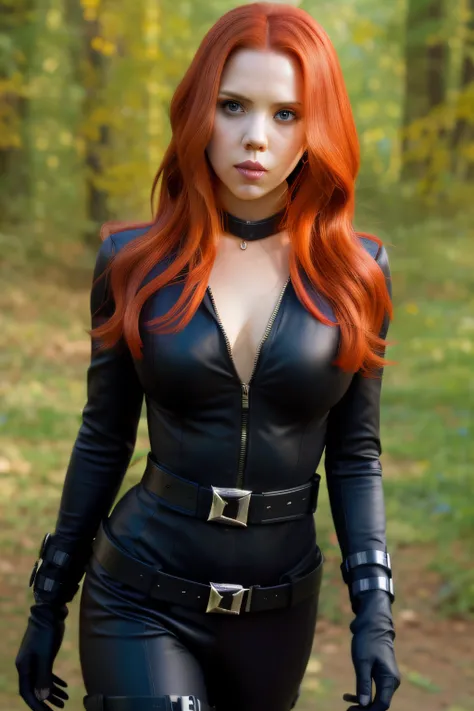 Araphedo woman in black outfit with red hair and gloves, Black widow, amouranth as a super villain, Scarlett Johansson Black Widow, elizabeth olsen(Black widow), wearing a black catsuit, amouranth, red waist-long hair, scarlett hooft, female redhead templa...