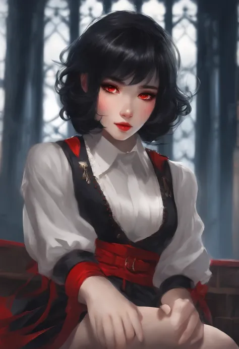 Illustration Black Hair Short Hair Red Eyes Strong Combat Cute