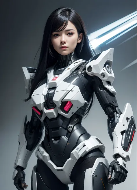 Textured skin, Super Detail, high details, High quality, Best Quality, hight resolution, 1080p, hard disk, Beautiful,(cyborgs),(Missiles from the chest),(Machine gun from both hands),beautiful cyborg woman,Mecha Cyborg Girl,Battle Mode,Girl with a Mecha Bo...