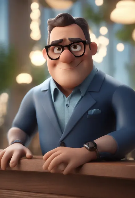 Cartoon character of a man with black glasses and a blue shirt, animation character, Caractere estilizado, animation style rendering, 3D estilizado, Arnold Maya render, 3 d render stylized, toon render keyshot, Personagem 3D, Personagem 3D, 3d rendering st...