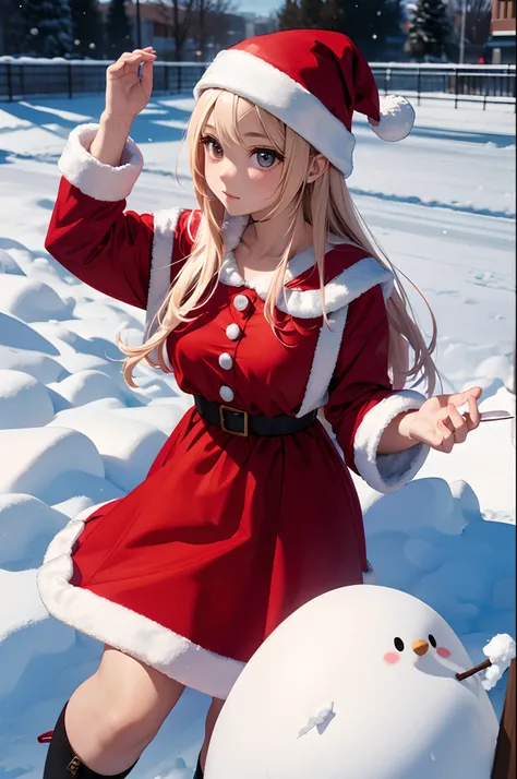 santa claus, snow, girl, chibi, big eye