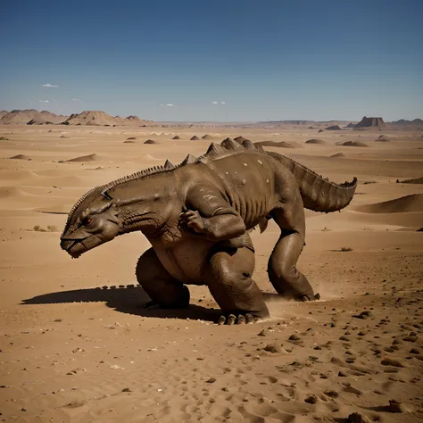 Kaiju gigante em quatro patas em um deserto