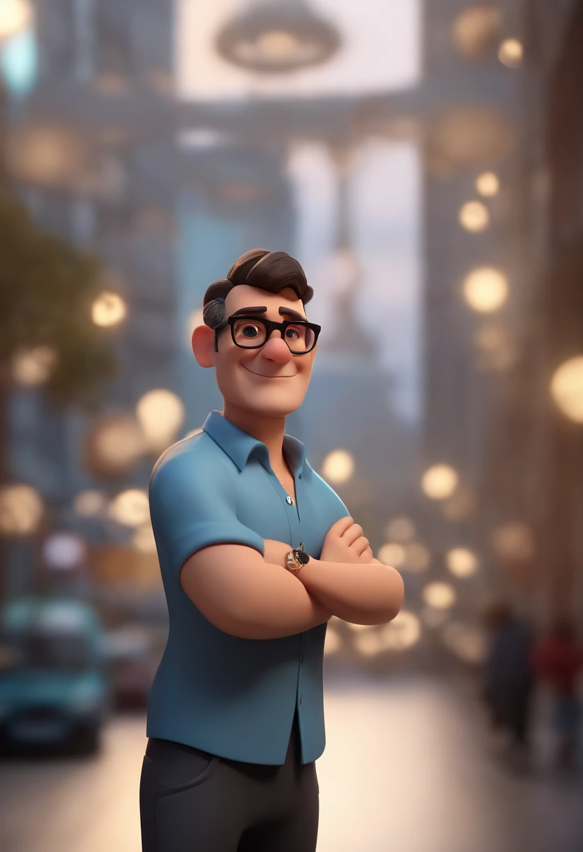 Cartoon character of a man wearing black glasses and a blue shirt, um personagem animado, Caractere estilizado, animation style rendering, 3D estilizado, Arnold Maya render, 3 d render stylized, toon render keyshot, Personagem 3D, Personagem 3D, 3d renderi...