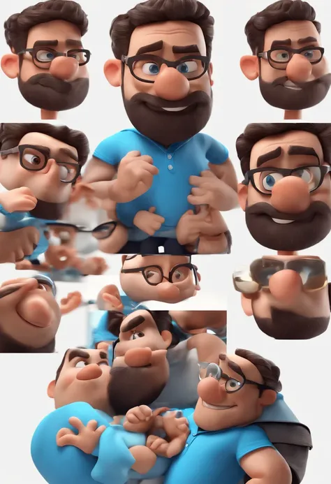 Cartoon character of a man with black glasses and a blue shirt, animation character, Caractere estilizado, animation style rendering, 3D estilizado, Arnold Maya render, 3 d render stylized, toon render keyshot, Personagem 3D, Personagem 3D, 3d rendering st...