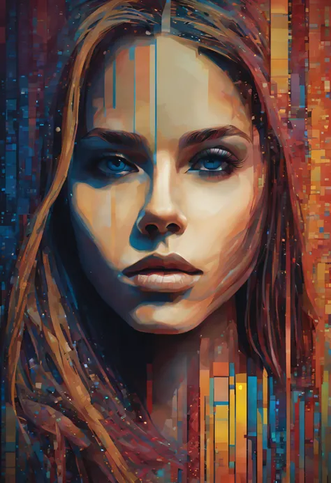masterpiece, (beautiful and aesthetic:1.5), surrealism, highly detailed, colorful binary code effect forming a silhouette of a girl, portrait, weave together to create a harmonious fusion of technology and art, (epic composition, epic proportion), HD