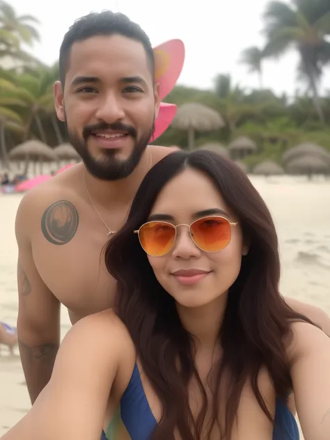 Theres a man and a woman taking a selfie on the beach, vacation photo, 🤬 🤮 💕 🎀, 3 2 anos, imagem de perfil, na praia, Mulher de 30 anos de Cuba, Selvas ao fundo, Tyler Edlin e Natasha Tan, taken in the early 2020s, Karla Ortiz