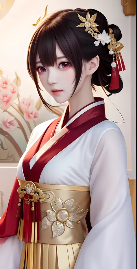 Close-up of a woman in a white and red dress, Palace ， A girl in Hanfu, Anime Thai girl, Beautiful anime girl, beautiful and seductive anime woman, Beautiful anime woman, attractive anime girls, Japanese goddess, Korean girl, a beautiful anime portrait, An...