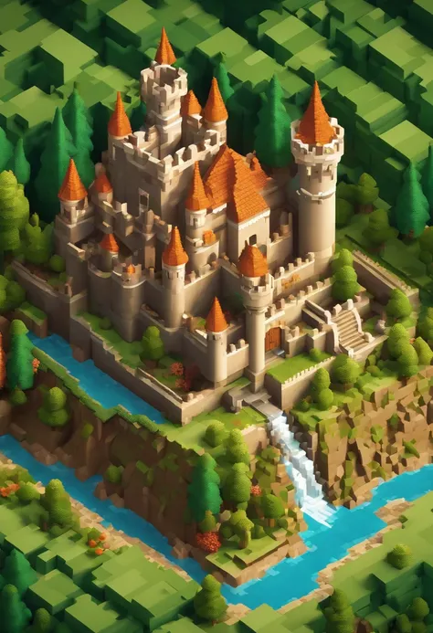 Close-up of a pixel art style landscape with a castle, high quality voxel art, detailed pixel artwork, detailed pixel art, beautiful detailed pixel art, ultra detailed game art, isometric voxel art, voxel based world, voxels art, super detailed color lowpo...