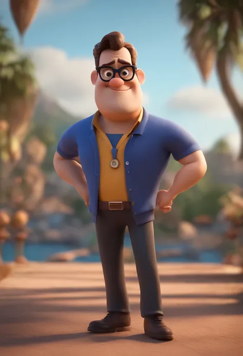 Cartoon character of a man wearing black glasses and a blue shirt, um personagem animado, Caractere estilizado, animation style rendering, 3D estilizado, Arnold Maya render, 3 d render stylized, toon render keyshot, Personagem 3D, Personagem 3D, 3d renderi...