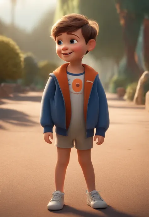 a happy cute kid standing short hair, vestindo uma fantasia espacial, , fundo branco, barnet, Tom, Estilo Pixar, ....3d, desenhos animados, rosto detalhado, asymmetrical 16k