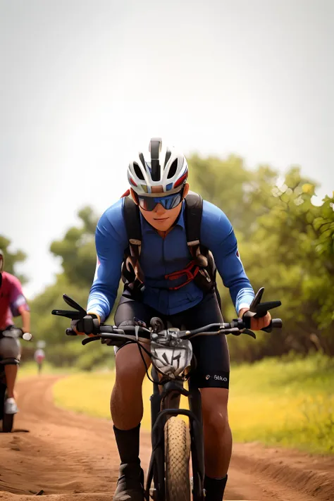 "Estilo pixa" Boy on a dirt road competing in a cyclic race