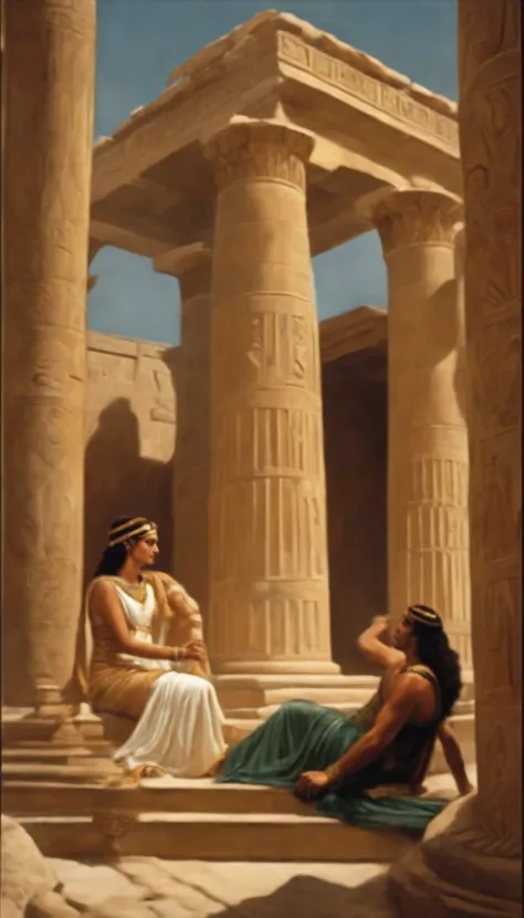 Depict Cleopatras burial alongside her lover, Mark Antony, amidst the grandeur of ancient Egypt, with a hint of mystery