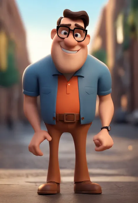 Cartoon character of a man with black glasses and a blue shirt, animation character, Caractere estilizado, animation style rendering, 3D estilizado, Arnold Maya render, 3 d render stylized, toon render keyshot, Personagem 3D, Personagem 3D, 3d rendering st...