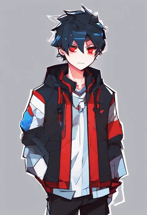 Anime boy wearing black jacket and white shirt with red and blue jacket, style of anime4 K, Badass anime 8 K, trigger anime artstyle, High Quality Anime Art Style, Anime art wallpaper 8 K, Anime art wallpaper 4k, Anime art wallpaper 4 K, Anime boy, 4K anim...