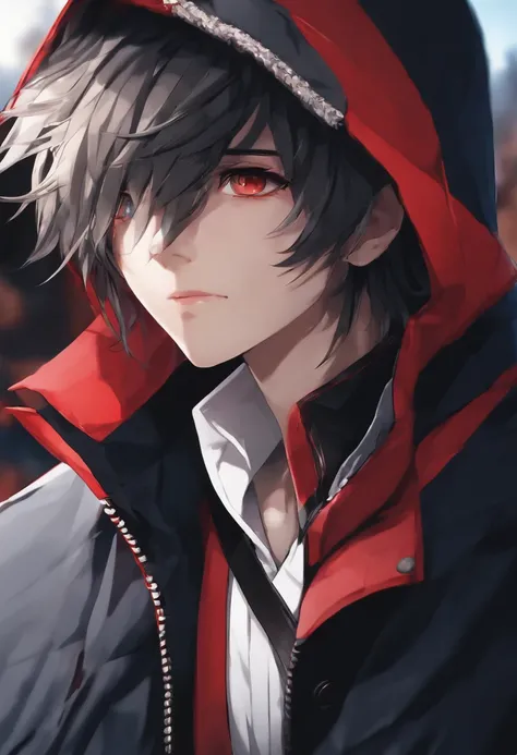 Anime boy wearing black jacket and white shirt with red and blue jacket, style of anime4 K, Badass anime 8 K, trigger anime artstyle, High Quality Anime Art Style, Anime art wallpaper 8 K, Anime art wallpaper 4k, Anime art wallpaper 4 K, Anime boy, 4K anim...