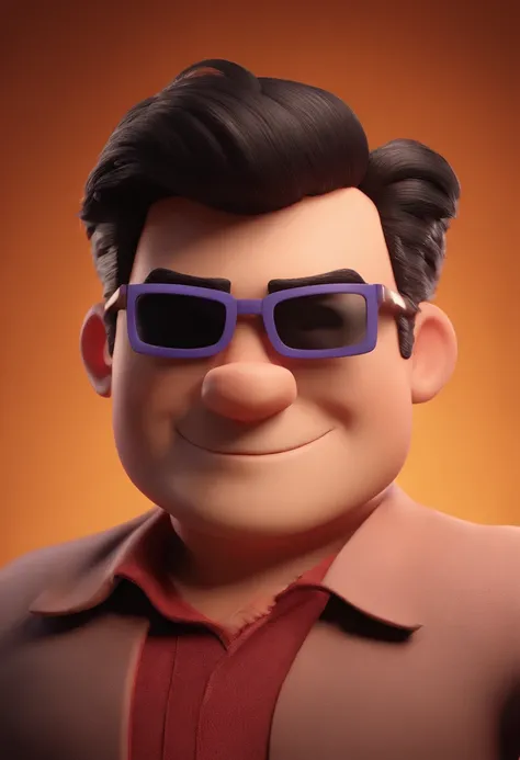 Cartoon character of a man without a mustache with transparent glasses, short spiky hair and a red shirt, animation character, Caractere estilizado, animation style rendering, 3D estilizado, Arnold Maya render, 3 d render stylized, toon render keyshot, Per...