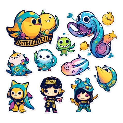 a sticker、Graphics that make you want to make it into a t-shirt、sticker design、Stickers only、Original Characters、an alien、extraterrestrial、pop music、colourfull、Cute、cool、Background: Plain white、Background: None、