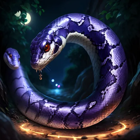 A purple snake in the night with piercing eye