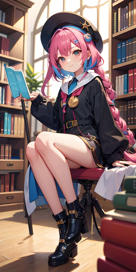 Lolli mage with coloured hair in the library