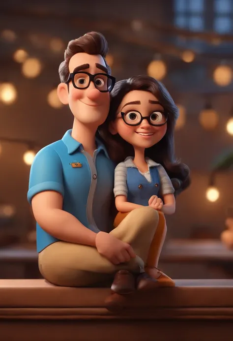 Cartoon character of a couple wearing black glasses and a blue shirt, chubby, homem cabelo grisalho um personagem animado tipo pixar, Caractere estilizado, animation style rendering, 3D estilizado, Arnold Maya render, 3 d render stylized, toon render keysh...