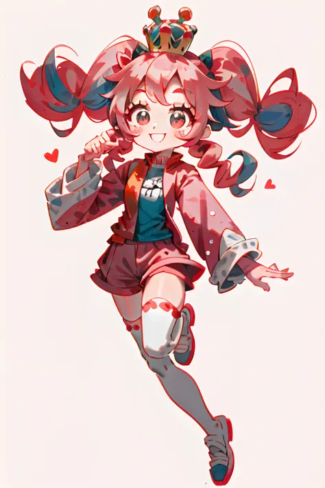 crazy, girl, long hair, curly hair, pink hair, full body picture, pink eyes, heart shaped pupils, insane smile, blood splatter, ...