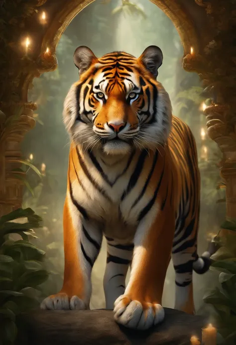 Tiger, Baroque Art Style, High Resolution, High Detail, High Quality, Side Rendering, Global Illumination。