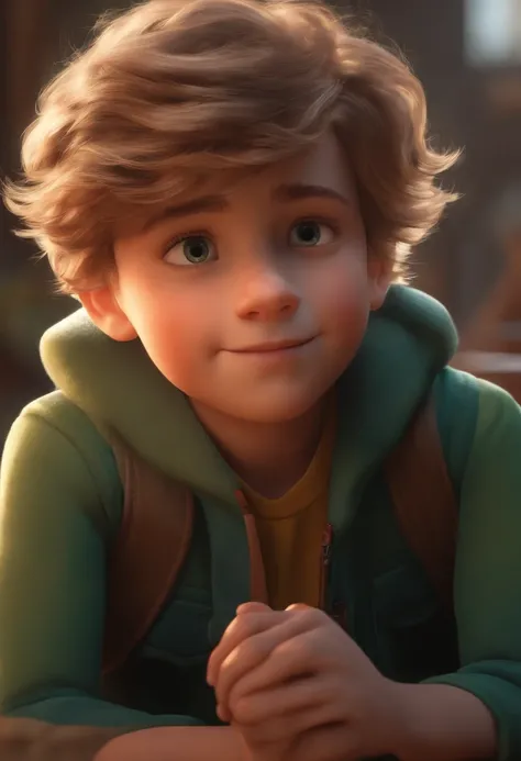 Image of a boy for a story in a YouTube video in Pixar format, Hes the little allabester, Hes the class leader, Hes outgoing, Playful and gets up for a lot of things, cabelo curto