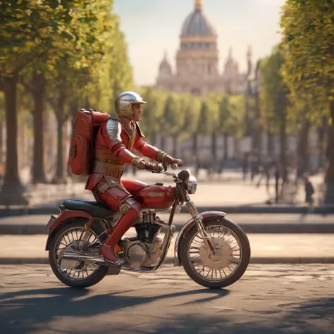 Roman legionnaires riding a bike in Paris