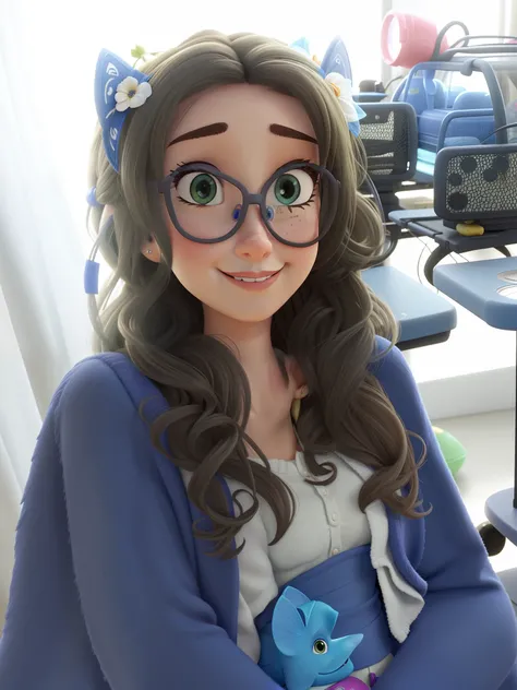 Mulher de olhos castanhos estilo pixar