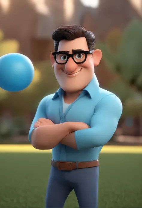 Cartoon character of a man with black glasses and a blue shirt, animation character, Caractere estilizado, animation style rendering, 3D estilizado, Arnold Maya render, 3 d render stylized, toon render keyshot, Personagem 3D, Personagem 3D, 3d rendering st...