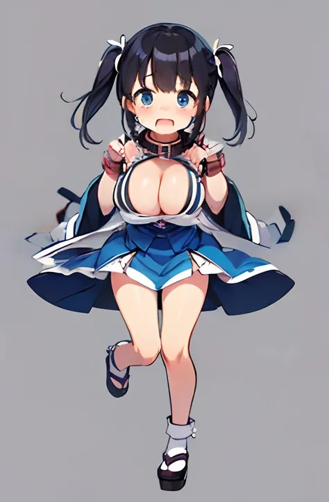 (Best Quality)(Japan anime-style illustration)(girl with)(cuff2collar,:1.5)(loli face and big boobs.)Bring your wrist closer to your neck。