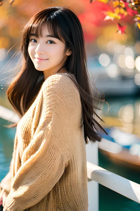 Single,Most Real,Top resolution,Face resolution,20-year-old Japan female、Beautuful Women、Brown eyes,Open harbor with a breeze,top quality picture、Autumn Fashion