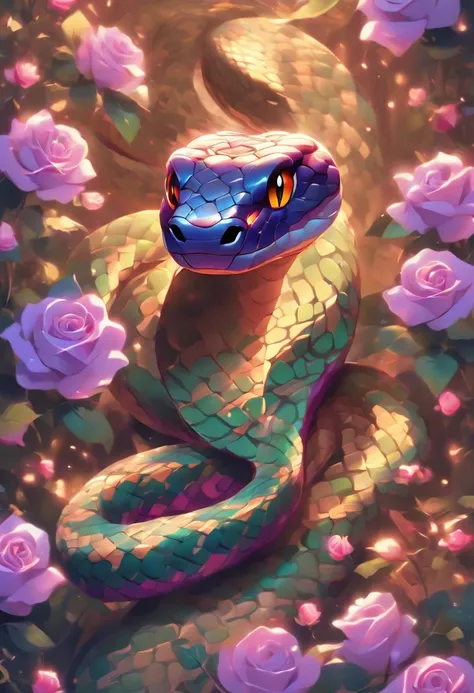 a cute vector of a snake with purple roses, digital illustration, approaching perfection, highly detailed, smooth, sharp focus, illustration, 4k resolution