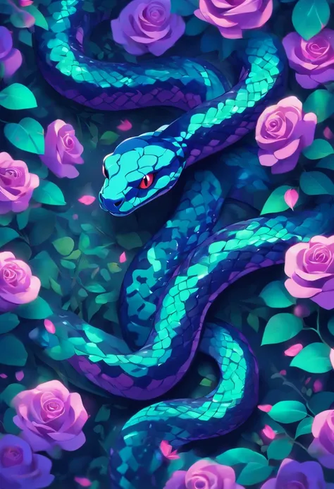 a cute vector of a snake with purple roses, digital illustration, approaching perfection, highly detailed, smooth, sharp focus, illustration, 4k resolution