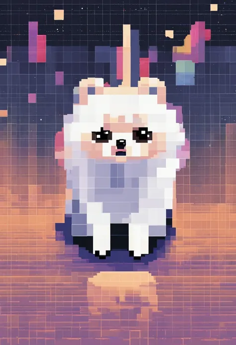 Pomeranian White Spitz，Its dark night, Stars in the sky