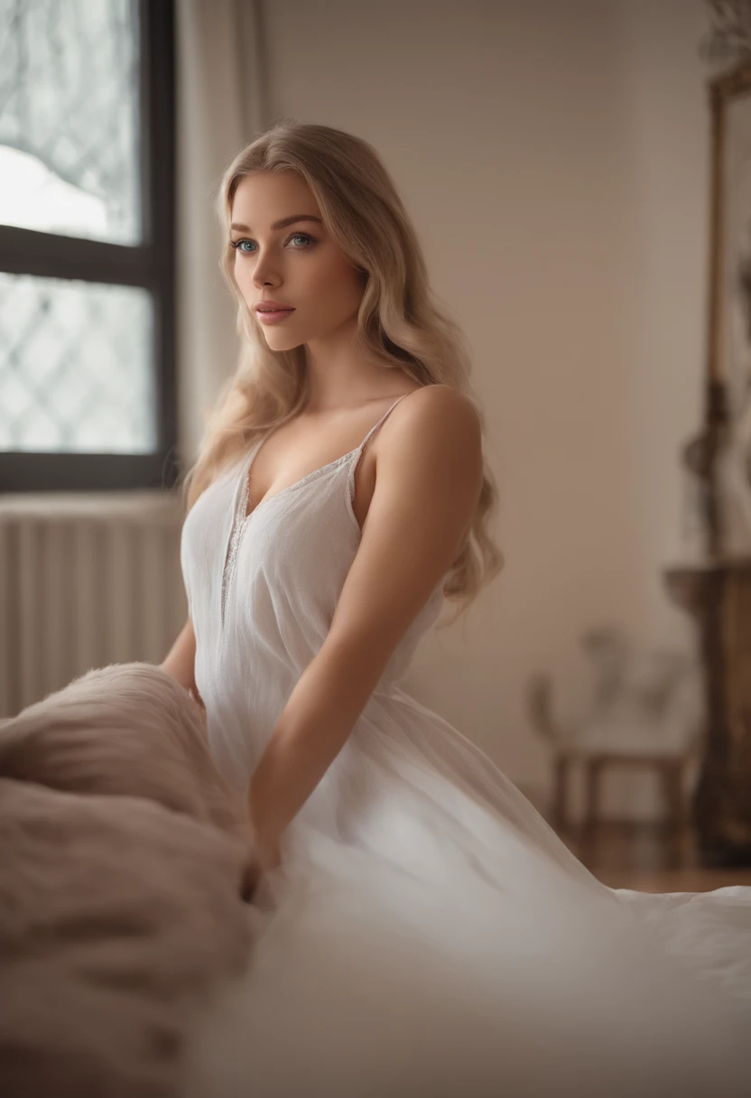 arafed woman fully , sexy girl with blue eyes, ultra realistic, meticulously detailed, portrait sophie mudd, blonde hair and large eyes, selfie of a young woman, bedroom eyes, violet myers, without makeup, natural makeup, looking directly at the camera, fa...