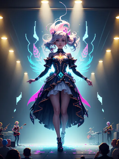 fabulous pixel art of beautiful futuristic idols giving a concert pixel art, beautiful and detailed pixel art, hyper detailed pixel art, conceptual pixel art, high quality pixel art, high quality pixel art, high quality pixel art, high quality pixel art, b...