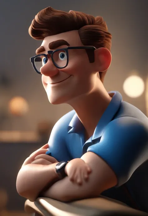 Cartoon character of a man wearing black glasses and a blue shirt, um personagem animado, Caractere estilizado, animation style rendering, 3D estilizado, Arnold Maya render, 3 d render stylized, toon render keyshot, Personagem 3D, Personagem 3D, 3d renderi...