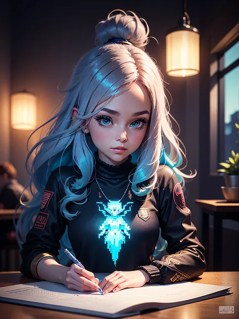 fabulous pixel art of beautiful futuristic idols signing autographs pixel art, beautiful pixel art, hyper detailed pixel art, conceptual pixel art, high quality pixel art, bioluminescent lighting, colorful, high contrast colors, pixel art style, Pixel art:...