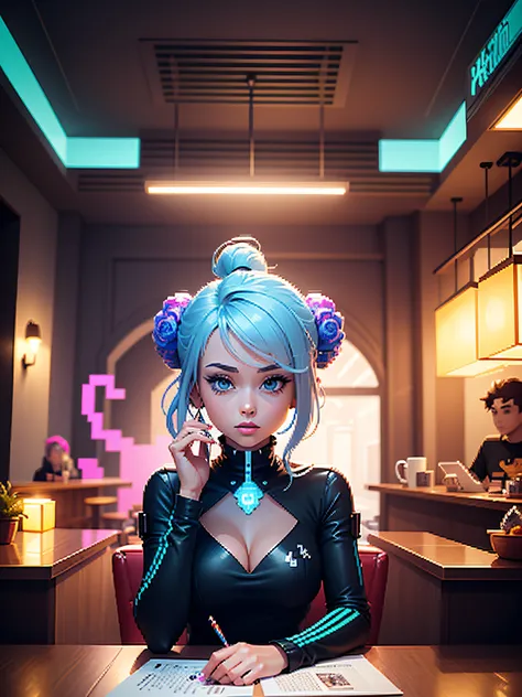 fabulous pixel art of beautiful futuristic idols signing autographs in a cafe, pixel art, beautiful pixel art, beautiful pixel art, hyperdetailed pixel art, conceptual pixel art, high quality pixel art, bioluminescent lighting, colorful, high contrast colo...