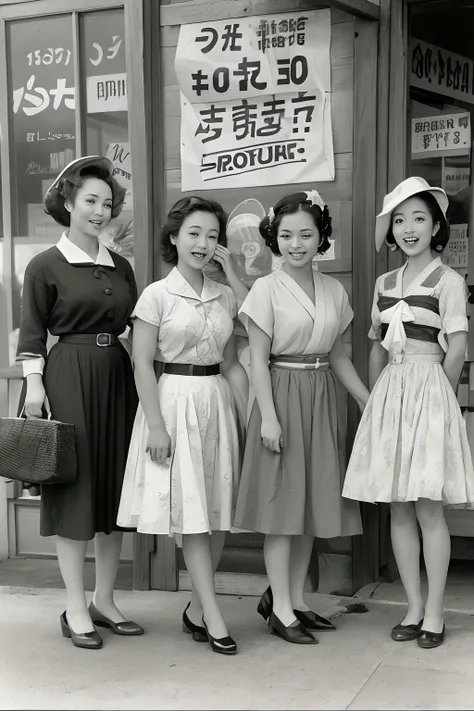 1 mulher、(sozinho:1.3)、(Super Bonito)、(rostos ultra bonitos)、Atrizes japonesas dos anos 1950、(Clothes that were popular in the United States in the 1950s)、tiro na parte superior do corpo、(monochrome photography)