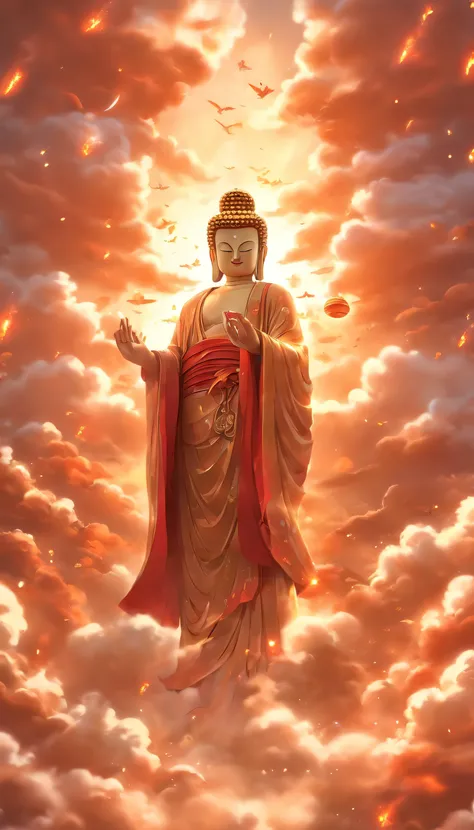 ((Masterpiece))，(Best quality))，China-style，In the sky, The clouds form a huge Maitreya Buddha statue，Pilgrims on the road，Hyper-realistic，Ultra photo realsisim，Real Photographics，8K，High definition，high qulity，Works of masters，super-fine，（（（OC renderer）））