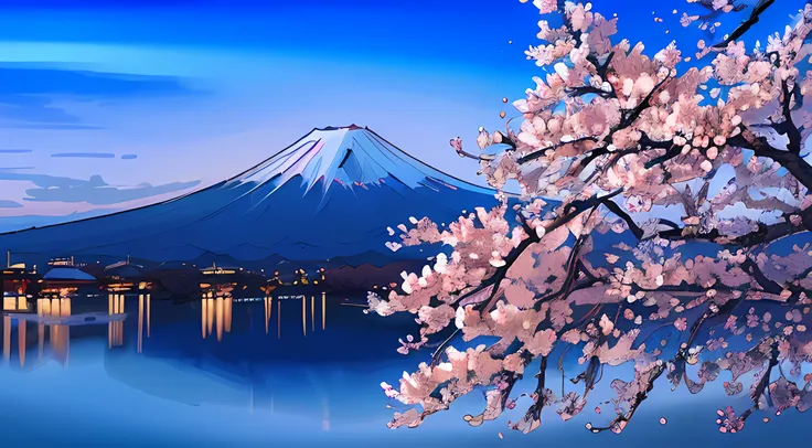 Mount Fuji, cherry flowers,