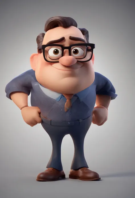 Cartoon character of a man with black glasses and a blue shirt, animation character, Caractere estilizado, animation style rendering, 3D estilizado, Arnold Maya render, 3 d render stylized, toon render keyshot, Personagem 3D, Personagem 3D, 3d rendering st...