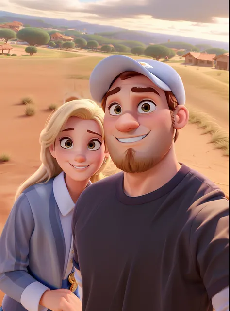 Casal (homem branco e mulher branca) no estilo Disney Pixar, alta qualidade, melhor qualidade.