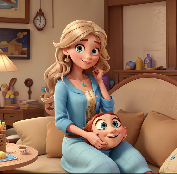 Mulher, estilo disney pixar, 35 anos, cabelos longos, olhos e cabelos castanhos, alta qualidade